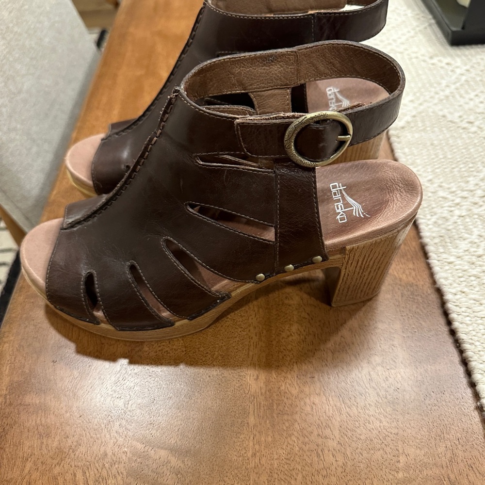 Dansko Brown Leather Heeled Clogs